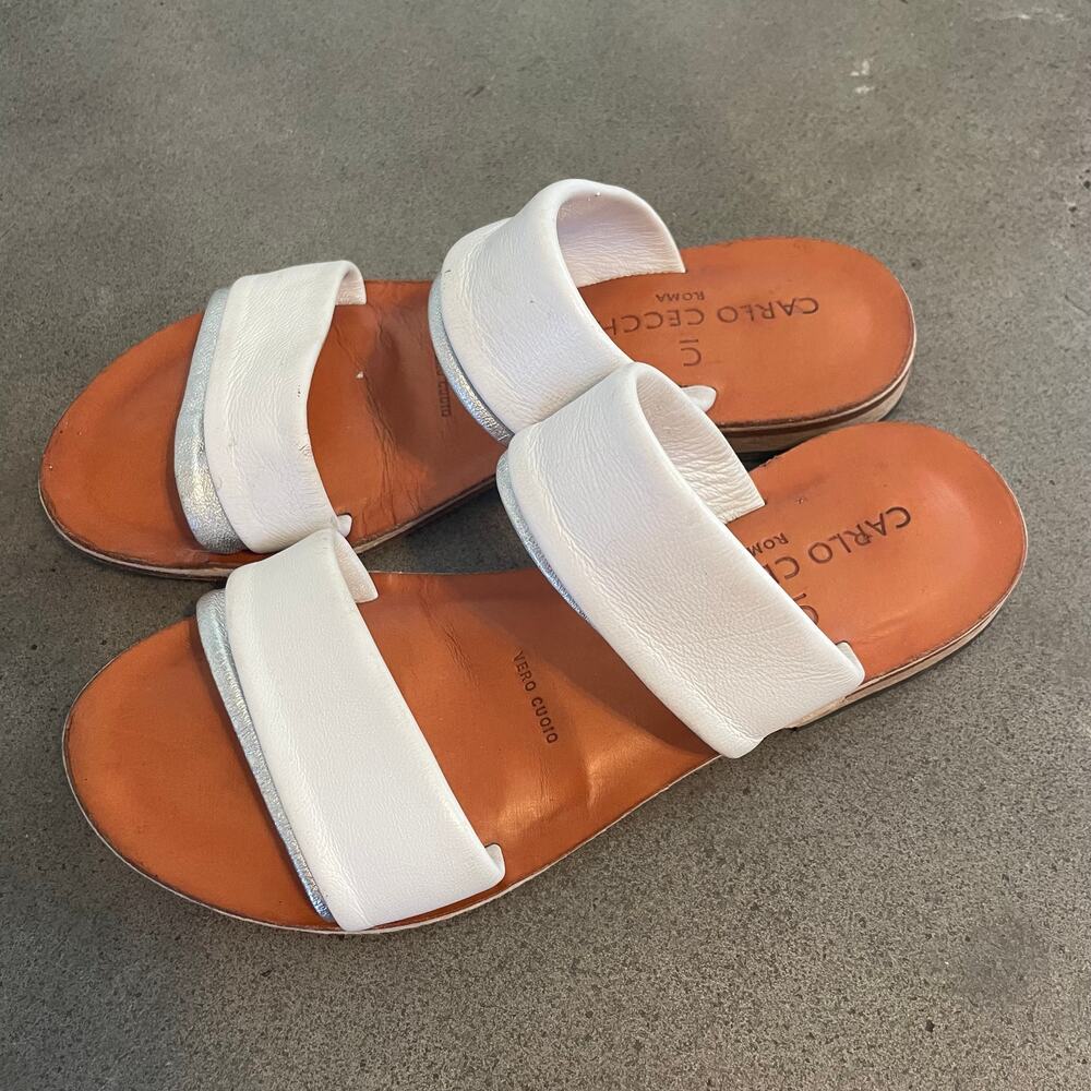 Carlo Cecchini Roma Leather white brown sandals flats womens 36 Italy size 5